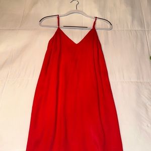 Red satin mini dress